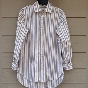 ANN MASHBURN Cotton White Shirt with Brown Stripe
